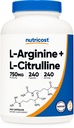 Nutricost L- Arginin L- Citrulin Complex 750mg, 240 tobolek - Non- GMO