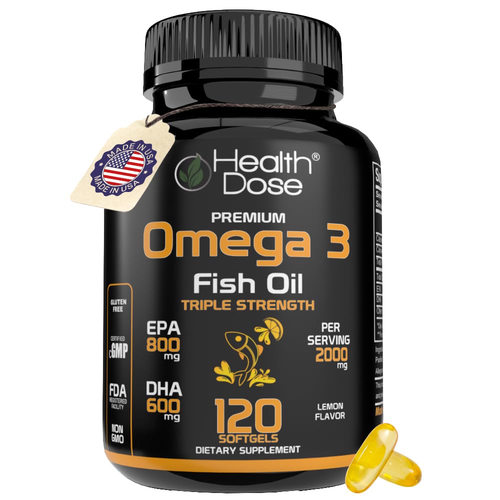 Dávka Omega 3 Fish Oil 2000mg - Lemon- ochucené ponožky s EPA 800mg & DHA 600mg pro mozek, srdce a Wellness podporu - Easy- to- Digest, No Fish Burps - 120 Softgels, 2- Month Supply