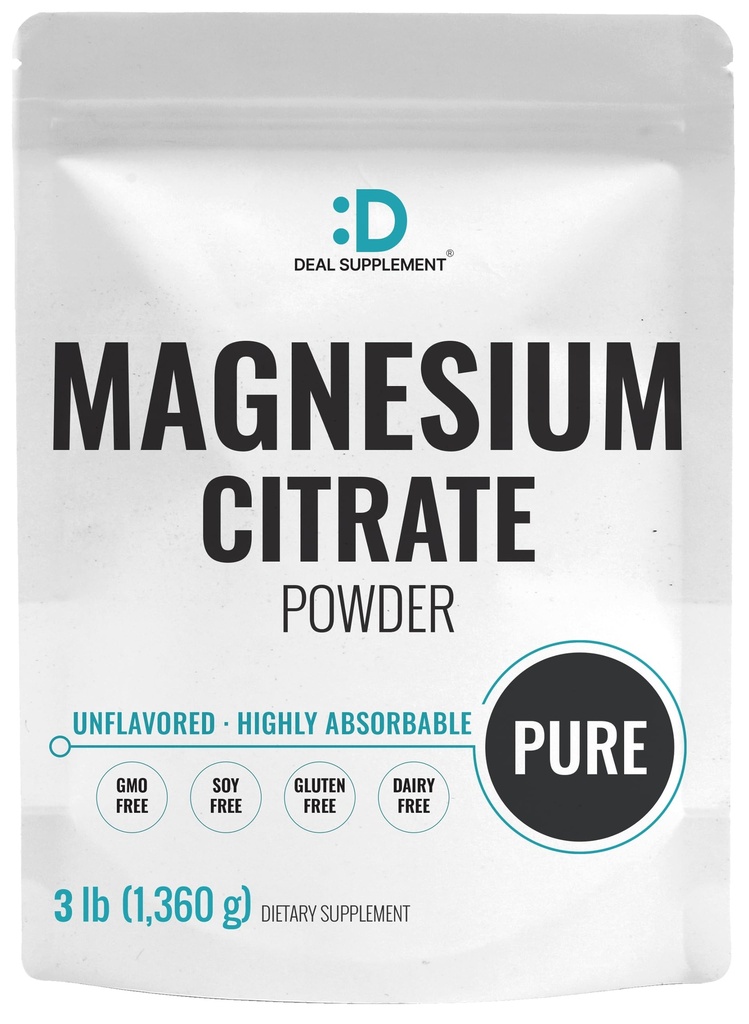 DEAL SUPPLMENT Magnesium Citrát Prášek 500 mg, 3 lbs - Neochucený, snadno absorbovaný - Očištěná stopová minerální látka pro svalovinu, srdce, a stravovací podpora - Jeden den, Non- GMO, Filler zdarma