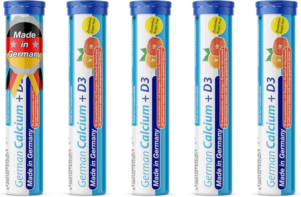 Německý vápník + VIT. D - 100 Vegetariánských nápojů Effervescentní tablety - Orange- Grapefruit Flavor - Vyrobeno v Německu