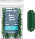 Purecaps USA - Prázdná želatina Pill Kapsle velikosti 000 CLAS124; 500 spojených pilulek CLAS124; Green CLAS124; Non- GMO Certified CLAS124; SLS, gluten, konzervativní zdarma