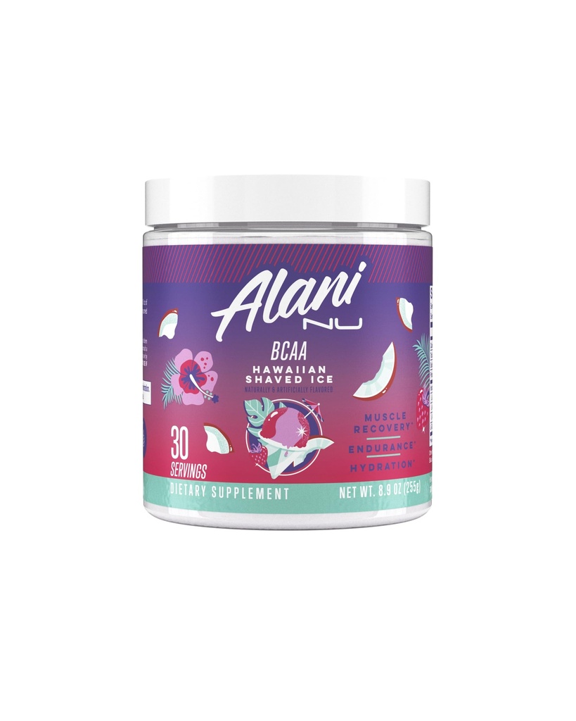 Alani Nu BCAA Hawaiian Shaved Ice CLAS124; Branch Chain Essential Amino Acids CLAS124; 2: 1: 1 Formule CLAS124; dodatek prášek 124; Muscle Recovery Vitamíny pro post- Workout CLAS124; 30 Servings