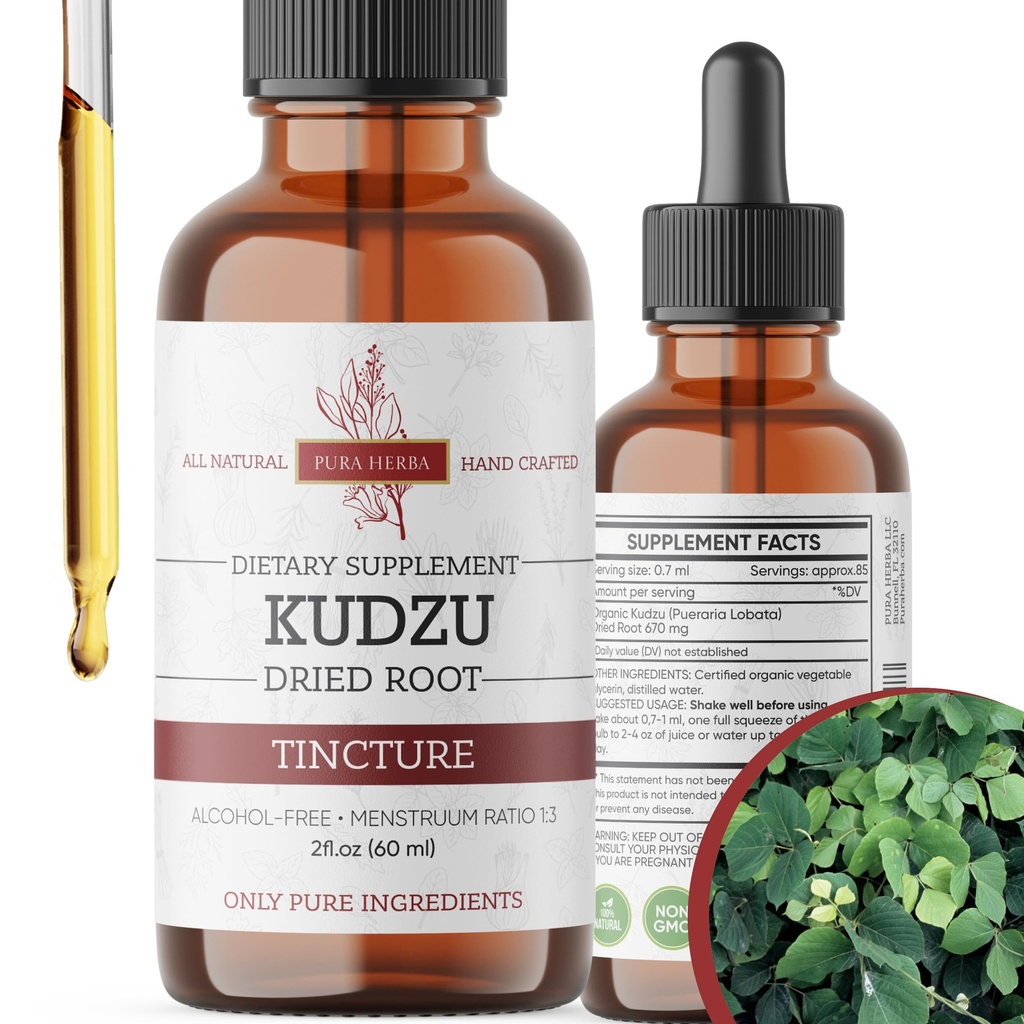 Organic Kudzu Root Extract - Alcohol- Free, Vegan dodatek pro podporu alkoholu - 2 Fl Oz - Non- GMO, Made in USA