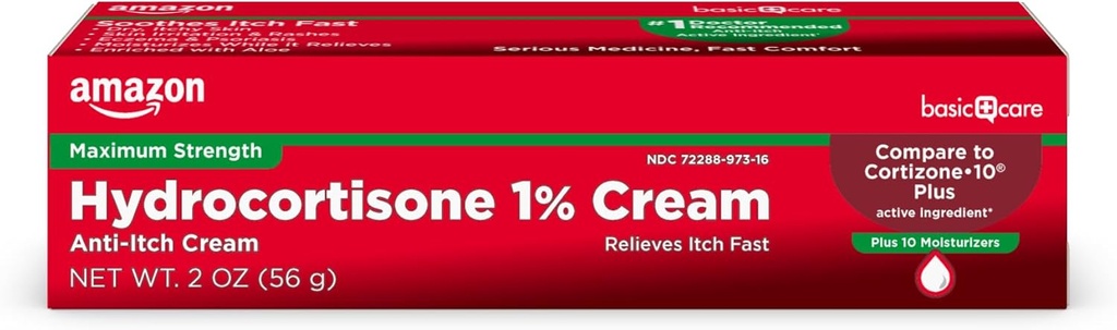 Základní péče Maximální síla Hydrokortizon 1 Procento Anti- Itch Cream Plus 10 Moisturizer, 2 unce (Balení po 1)