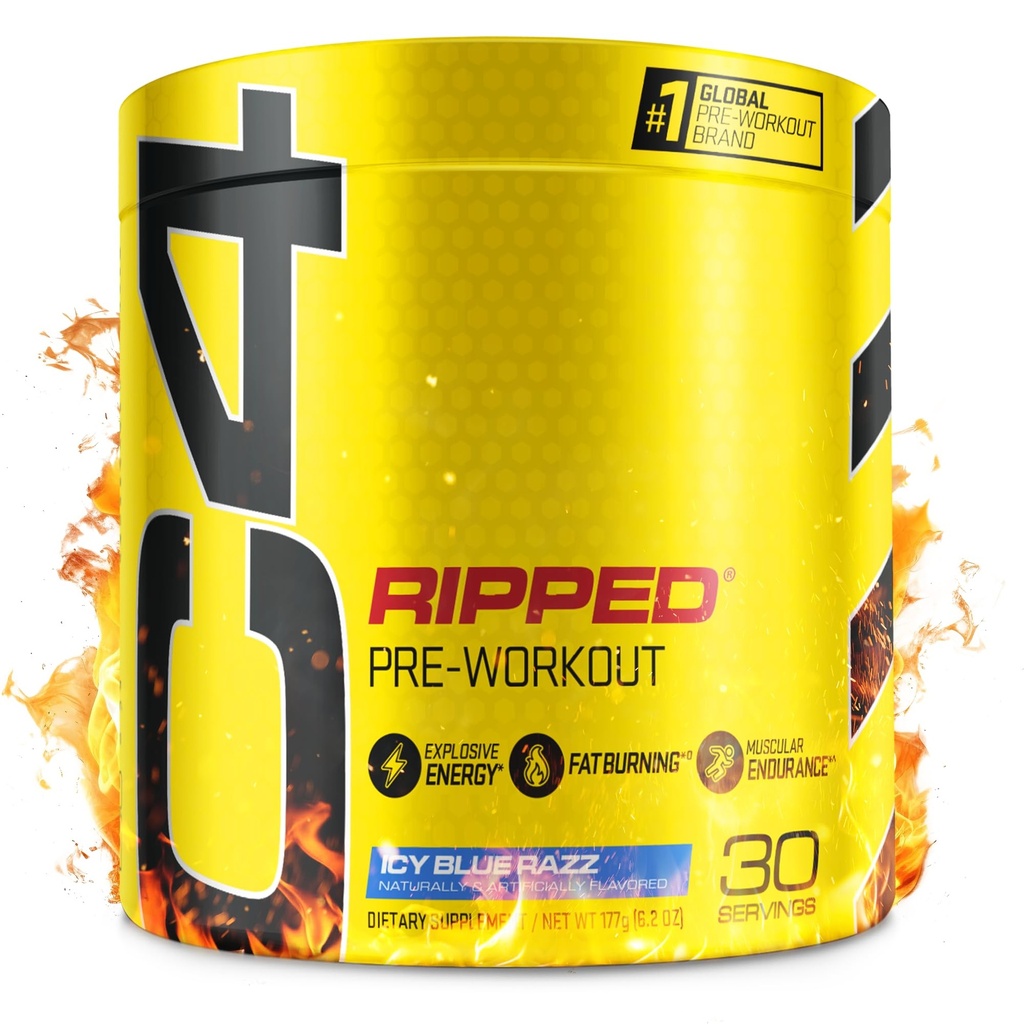 C4 Ripped Pre Workout Powder for Energy, Beta Alanin, Nulový cukr doplněk energie Precvičení pro muže a ženy - 150mg kofein + Creatine- Free - Icy Blue Razz - 30 Služeb