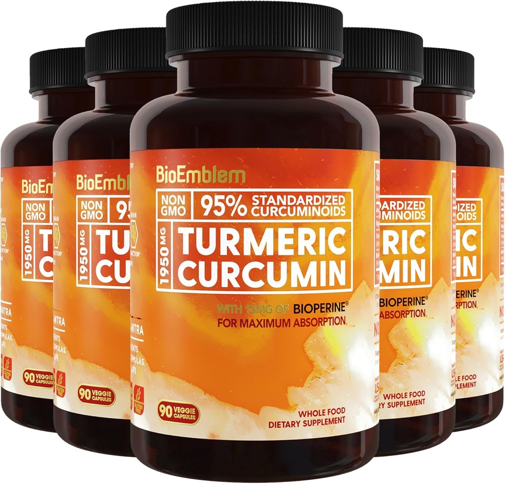 BioEmlem Kurkumin dodatek s BioPerine curcumin 124; Společná podpora a srdeční zdraví current 124; s organickým kurkumickým práškem & 95% kurkuminoidy extrahovat current 124; California Made, Non- GMO, 150- Day Supply