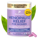 Přírodní menopauza Doplňky pro ženy - Perimenopauza Doplňky pro hormonální rovnováhu, Bloating & Mood Swings 124; Hot Flashes Menopause Relief w / Probiotika & Prebiotika, Black Cohosh & Chasteberry