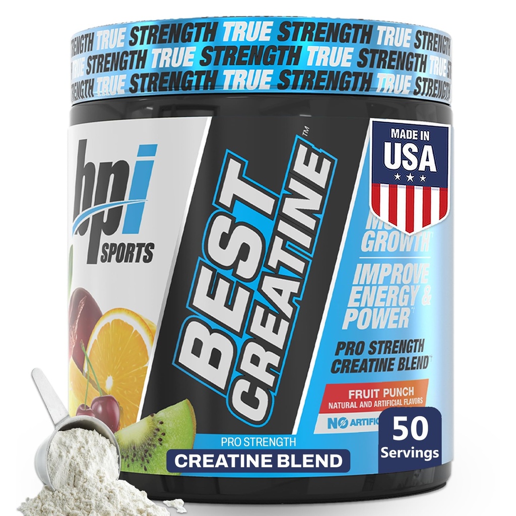 BPI Sports Best Creatine - Creatine Monohydrát Prášek pro muže a ženy, Himalájská sůl - Síla, čerpadlo, Vytrvalost, růst svalů, Svalová definice - No Bloat - Ovocný punč - 50 porcí - 10.58 oz