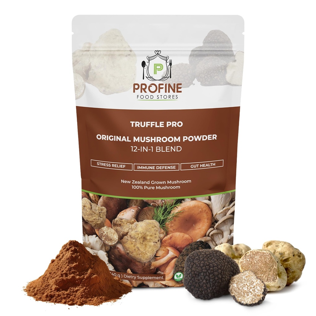PROFINE Truffle PRO Houba Powder 12 - in - 1 Super Blend s Black Truffle a White Truffle - USDA Organic - Doplněk - Přidat do kávy / čaje / smoothies - Celé houby - Žádné plnidla