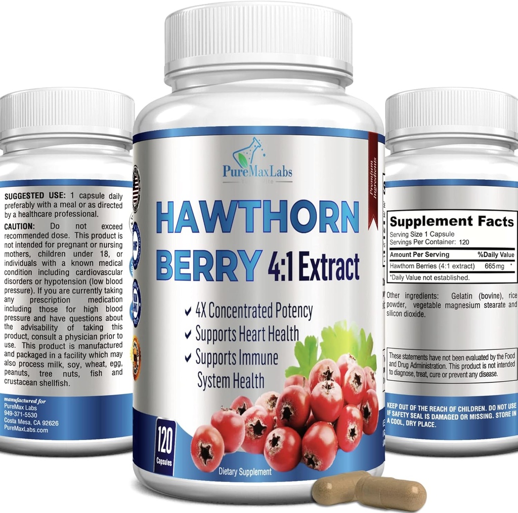 Hawthorn Berry 4: 1 Extrakt (120 Kapsle) Podpora imunitního systému, Super Antioxidant, Hawthorn Berry Kapsle Koncentrované od 2660mg Berries