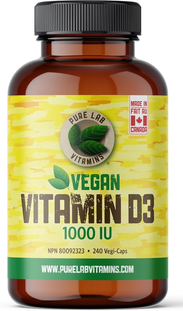 Čisté Lab Vitamíny Vegan Vitamin D3 1000IU, 240 Vegi- Caps Made in Canada