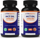 Vitamatic 2 Packs MCT Oil Capsules 3000 mg per Serving - 180 Softgels - from Coconut Oil - Obsahuje 55% kapslí Acid C8 a 40% kapric Acid C10 (Total 360 Softgel)
