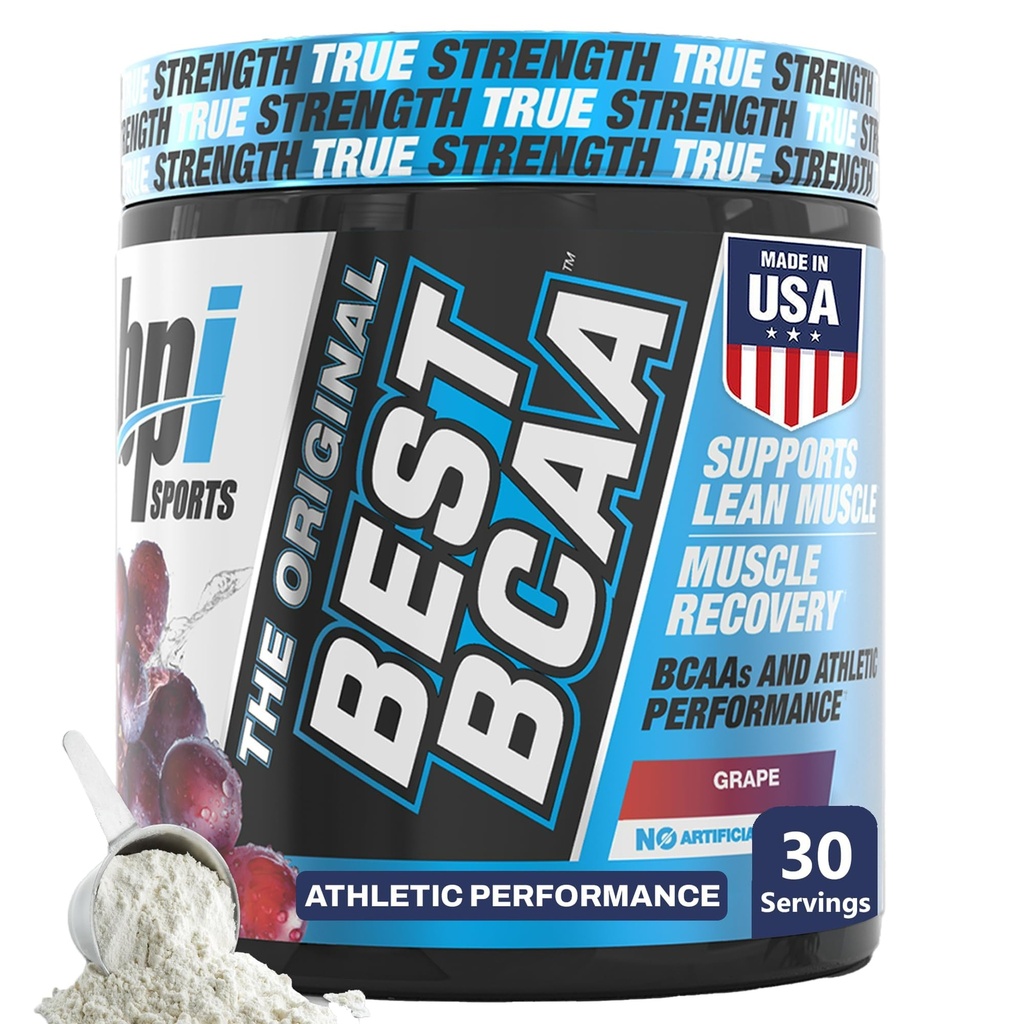 BPI Sports Best BCAA Powder - Muscle Recovery Support - Branched Chain Amino Acids PHAR124; Building Blocks of Protein and Muscle - Post Workout Recovery - Hydration - Grape, 30 Servings