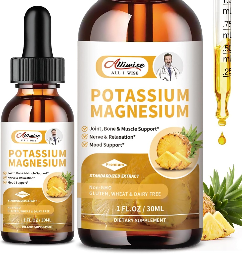 2 balení Draslík Magnesium dodatek tekutý - vysoká absorpční klid komplex hořčíku 500mg & draslík 99mg plus vápník, vitamín D3, zinek pro nohy křeče & kost & energie & imunitní podpora - 2 Fl oz