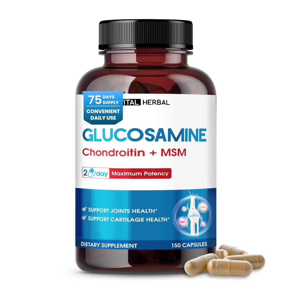 VITAL HERBAL Liposomal Glucosamine s Chondroitin, MSM- Maximální Potenci- Support Joints, Cartilage - Made in USA