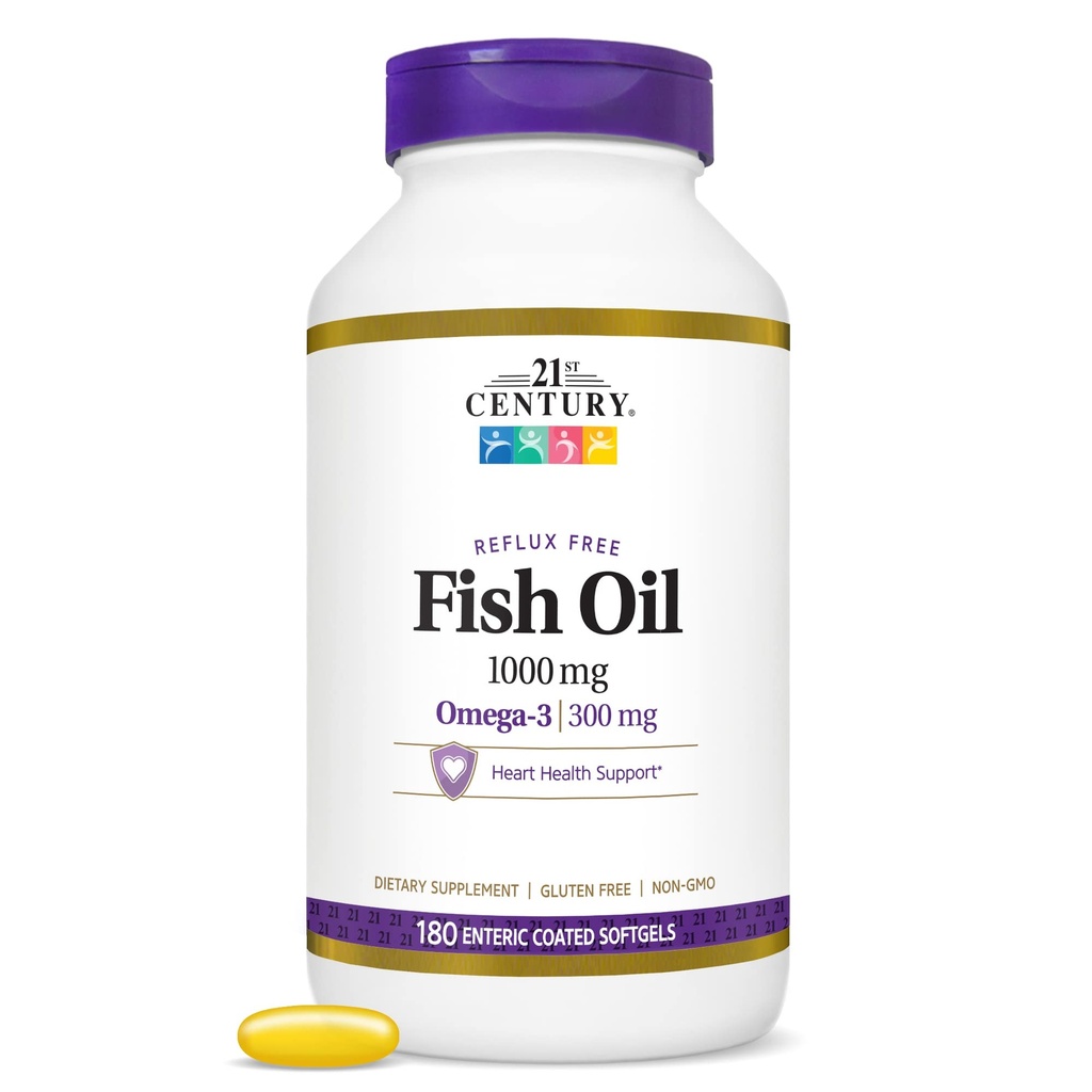 Rybí olej 21. století 1000 Mg Enteric Coated Softgels, 180Count