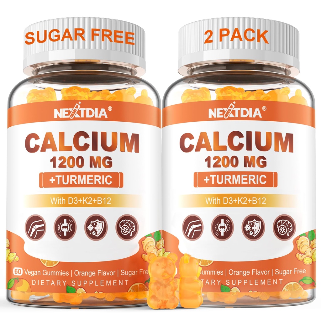 Vápník 1200 mg s vitaminem D3 Gummies - vápník + kurkuma doplněk pro ženy a muže s vitaminem K2 B12 - Podpora kostí a svalů - Began (120 Počet)
