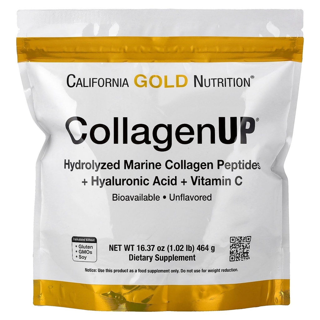 California Gold Nutrition CollagenUP ®, Hydrolyzované mořské kolagen Peptidy s kyselinou hyaluronovou a vitaminem C, bez příchutí, 1,02 lb (464 g)
