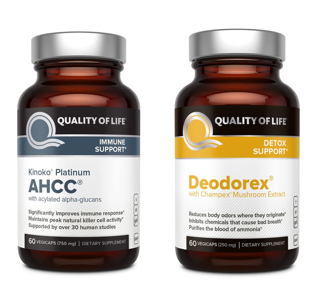 Kvalita života Všechna přírodní imunitní podpora a Detox Bundle - Kinoko Platinum AHCC Houba Extract - Deodorex Detox Detox Supplement