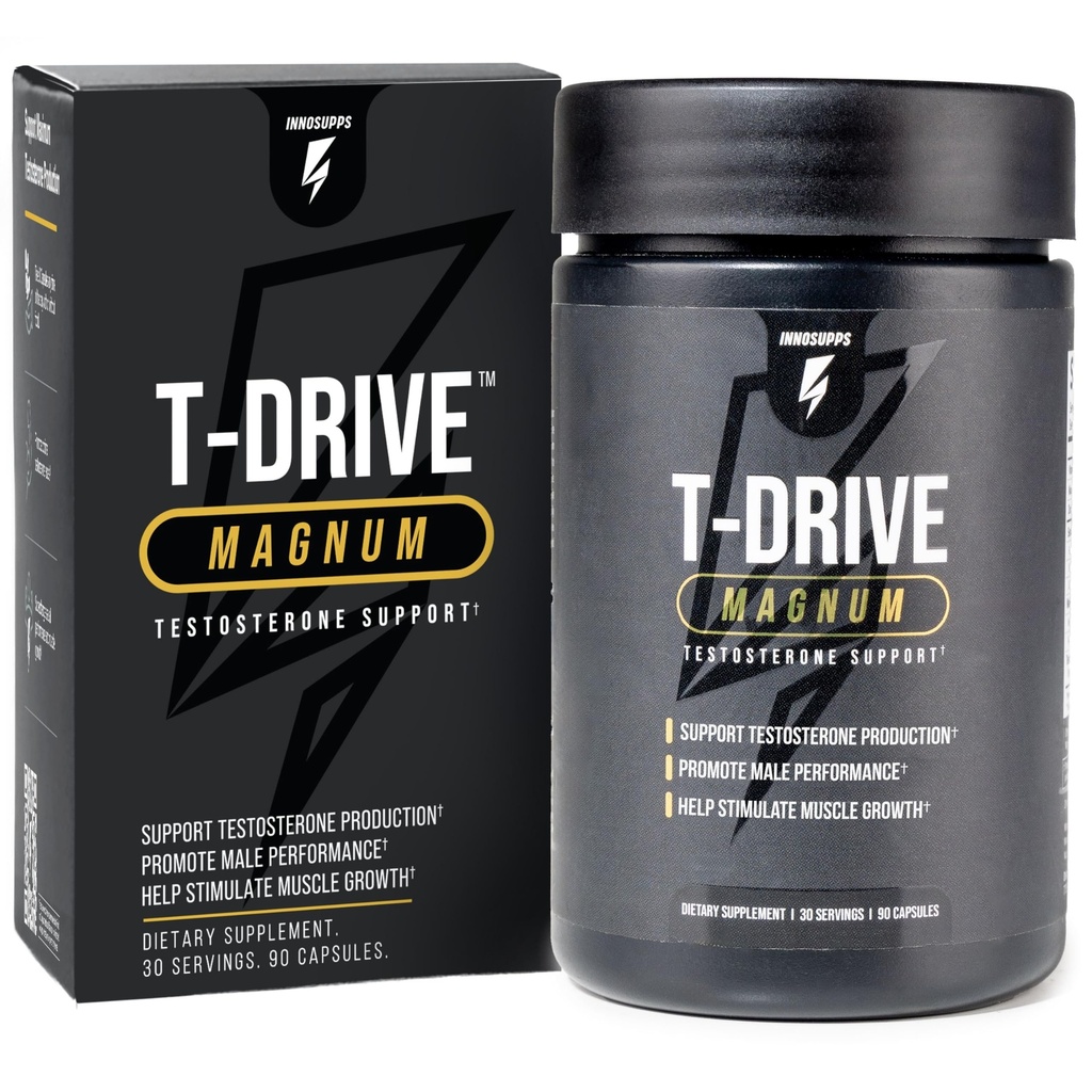 InnoSupps T- Drive Magnum Testosteron Booster Vylepšení Peak Performance Zesilte Muscle Growth, Zvýšení Libido & Energy Levels, Horny Goat Weed Tongkat Ali, Zinek, Fenugreek, Fat Burner 90 Caps / 30 dnů