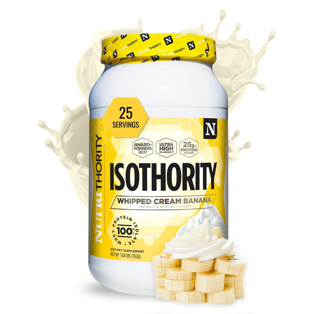Isothority Syrovátkový protein izolát, Whipped Cream Banana, 2 LB - Ultra Absorbovatelné rozvětvené řetězce aminokyselin (BCAA) Prášek s 25g protein per Serving, Nízký karb - Build Muscle & Accelerate Recovery