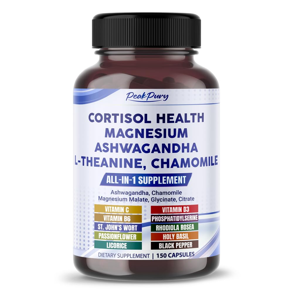 CORTISOL Health Ashwagandha Magnesium Hemomile L- Theanine - Made in USA