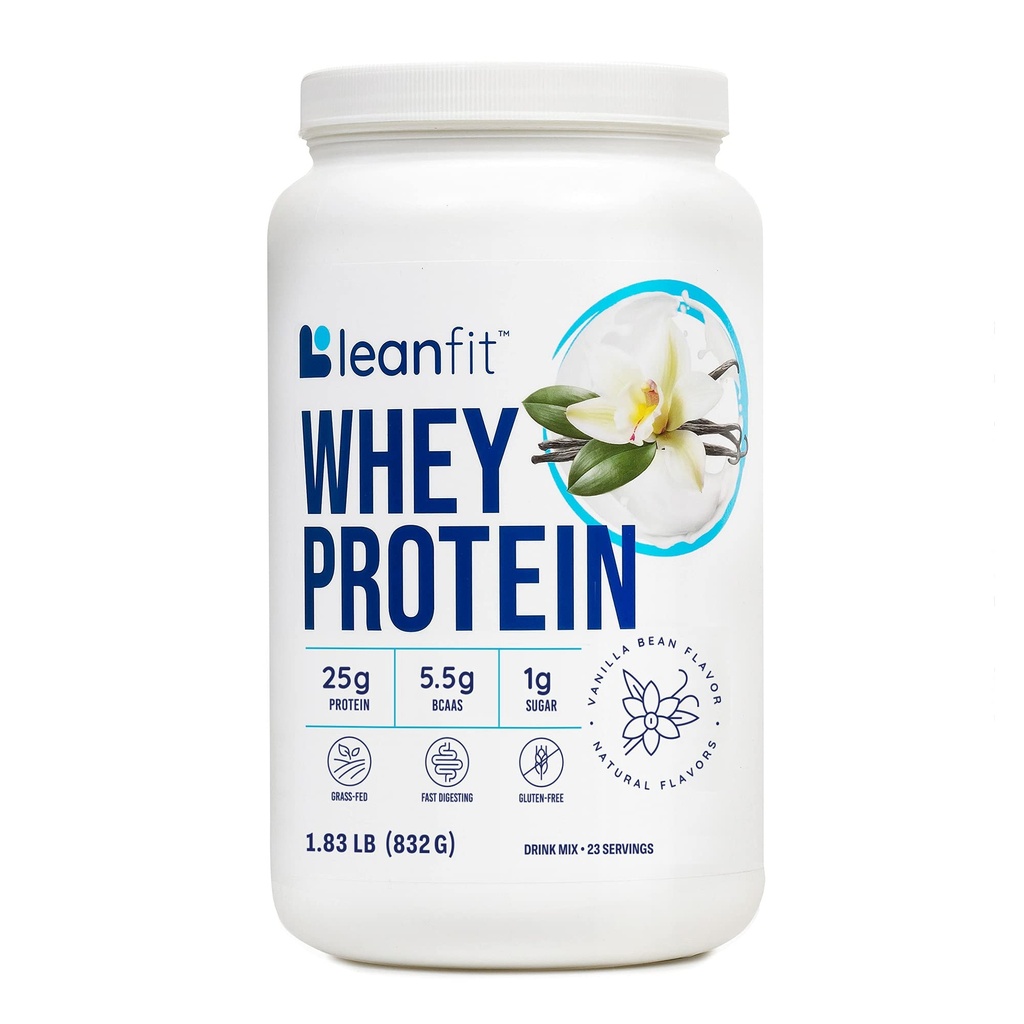 LeanFit WHEY protein Natural Vanilla - 100% syrovátkový protein prášek, 24g protein per Serving - Grass- Fed, gluten- Free, Low Carb, BCAA, Amino Acid - 23 Servings, 1.83 Pound Tub
