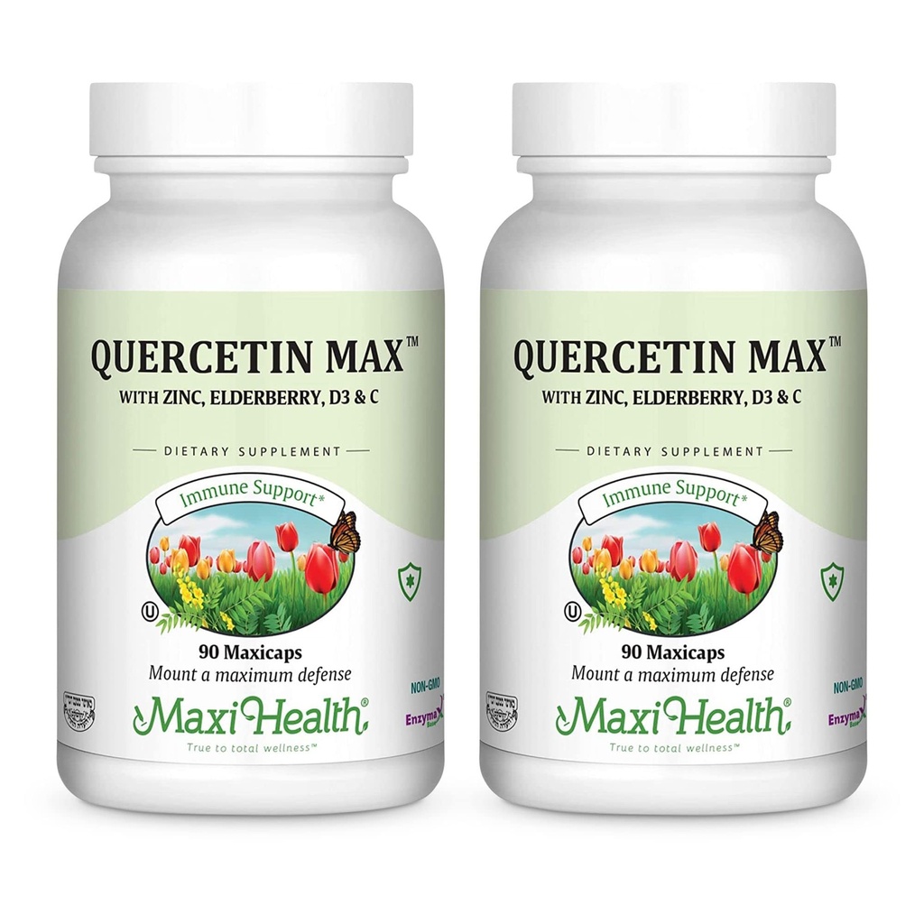 Maxi Zdraví Quercetin 500mg Kapsle - Zinkové doplňky pro ženy a muže - Non- GMO, Kosher, a gluten- Free Quercetin doplňky s Elderberry Vitamin C a zinku (90 Veg Kapsle, Balení 2)