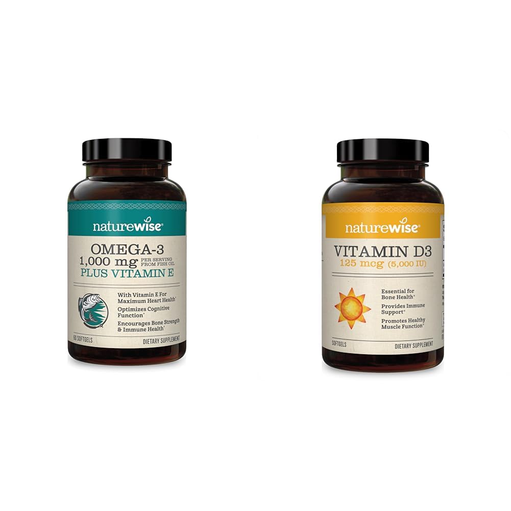 NatureWise High- Potency 1000mg Omega 3 s 600mg EPA, 400mg DHA, & Vitamin E & Vitamin D3 5000iu (125 mcg) 1 rok dodávky pro zdravé svalové funkce