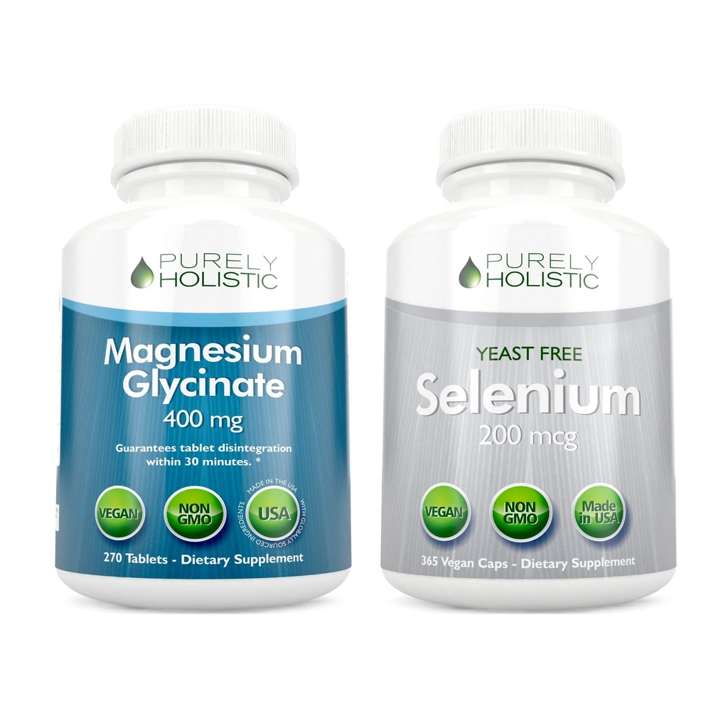 Glycinát hořečnatý 400mg + selen 200mcg - Vegan Bundle - 270 tablet & 365 tobolek - Vyrobeno v USA