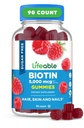 Živý cukr zdarma Biotin gumy 124; 5000mcg Vitamin B7 Dublin 124; Velký Ochutnávání Biotin dodatek 124; pro růst vlasů, kůže a nehty zdraví 124; Vlasy doplněk pro ženy, muži, dospělí 124; 90 Gumy
