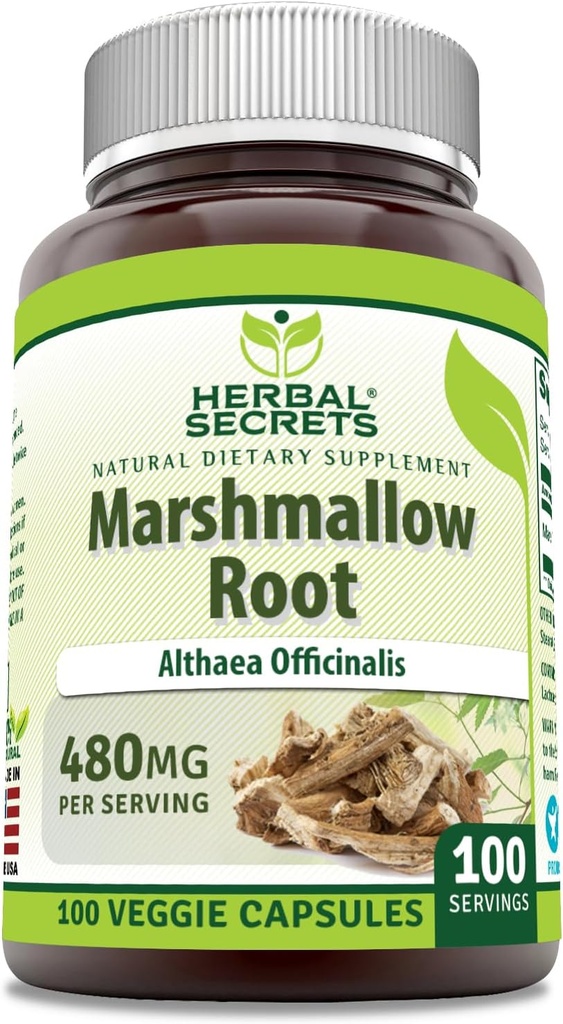 Bylinné tajemství Marshmallow Extract Supplement 124; 480 Mg Supple124; 100 Veggie Kapsle 124; Non- GMO Supplex 124; Gluten Free Supple124; Made in USA