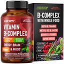 Komplex vitaminu B - B1 - 124; B2 - 124; B3 - B5 - B5 - B6 - 124; Biotin - B12 - 124; 5- MTHF - Astragalus & Whole Food Blend - Energy, Metabolismus & Brain - Vitamíny B pro ženy a muže - Made in USA - 60 Kapsle, 60 dní dodávky