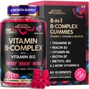 Vitamin B- Complex Gummies for Women & Men - Vitamin B12, B1, B2, B3, B5, B6, B7 & B9 - B Complex with Vitamin C & Choline - Energy, Brain & Mood - Natural Berry Flavor, Vegan - 60 Gummies pro 2 měsíce