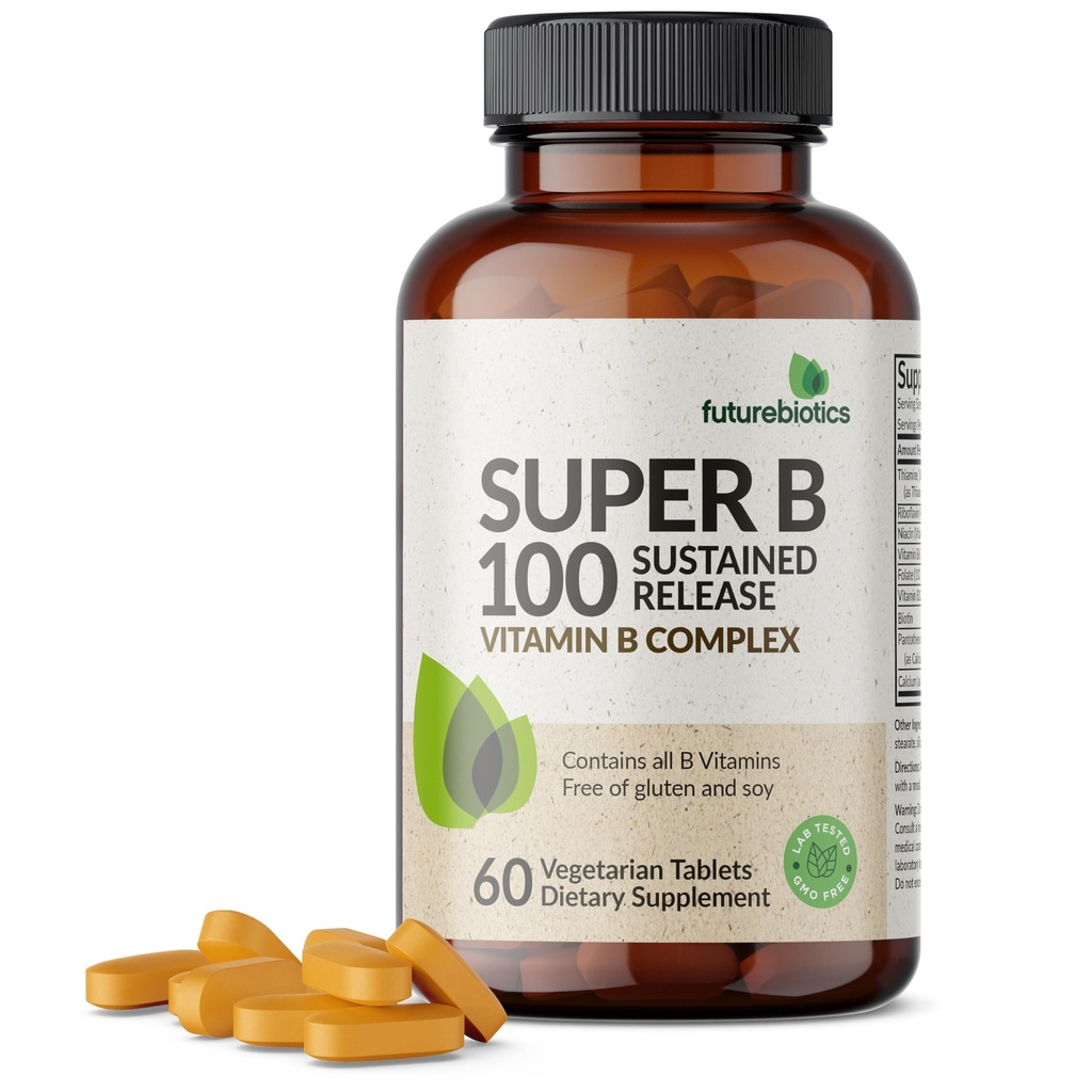 Futurebiotika Super B 100 Trvalé uvolňování vitamin B komplex non-GMO, 60 Vegetariánských tablet