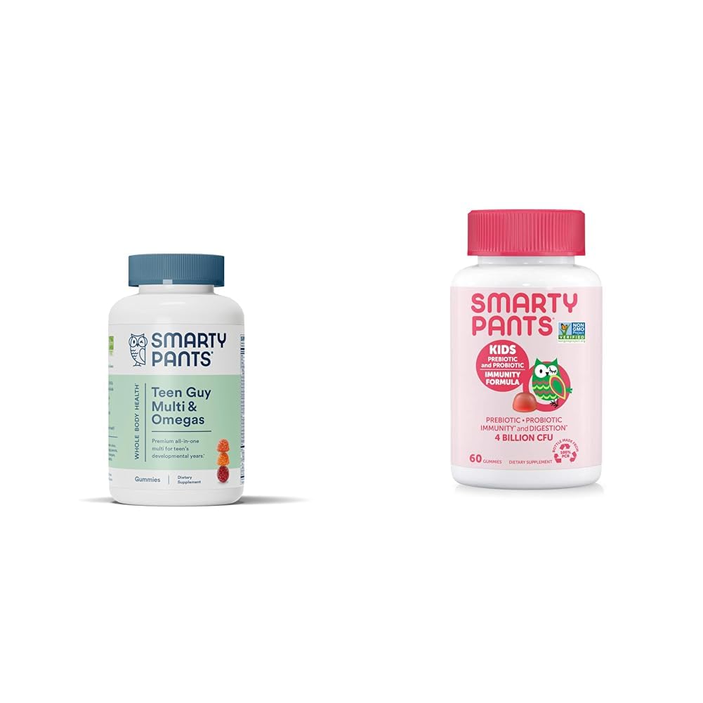 SmartyPants dospívající Guy Multivitamin Gummies: Omega 3 Rybí olej (EPA / DHA) a děti Probiotická imunita Gummies: Prebiotika a probiotika pro trávicí zdraví a imunitní podporu Dodatek