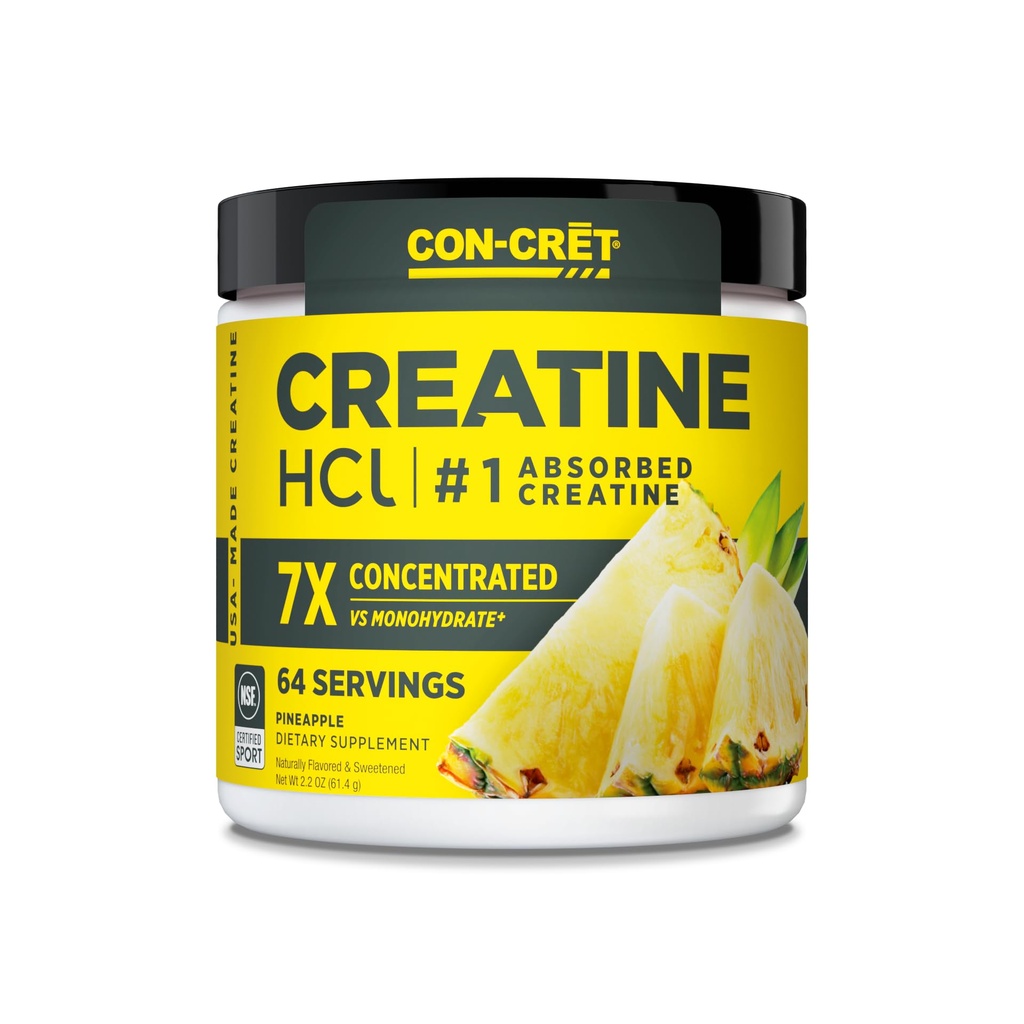 CON-CRET Creatin HCl Powder 124; Muscle, Cognitive, Cellular Energy Support CLAN124; No Bloating or Cramps CLAN124; USA Made & NSF Certified CLAN124; Ananas (64 Serving)
