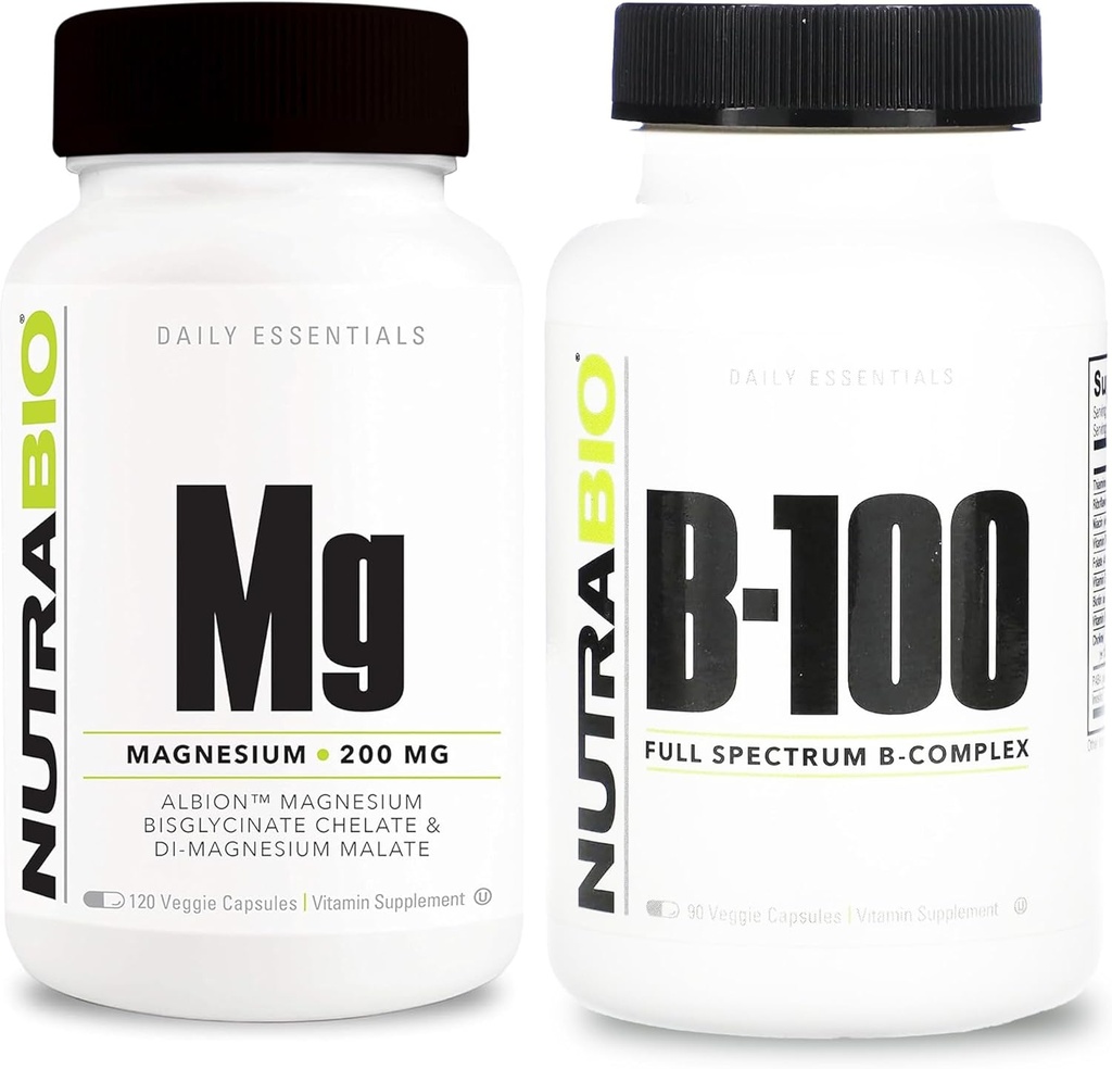 NutraBio B-100 B vitamin komplex a reagoval doplněk hořčíku Bundle - vitamin dodatek Bundle může pomoci s imunitním systémem, zdraví kostí, zdravé vlasy, kůže, a hřebíky