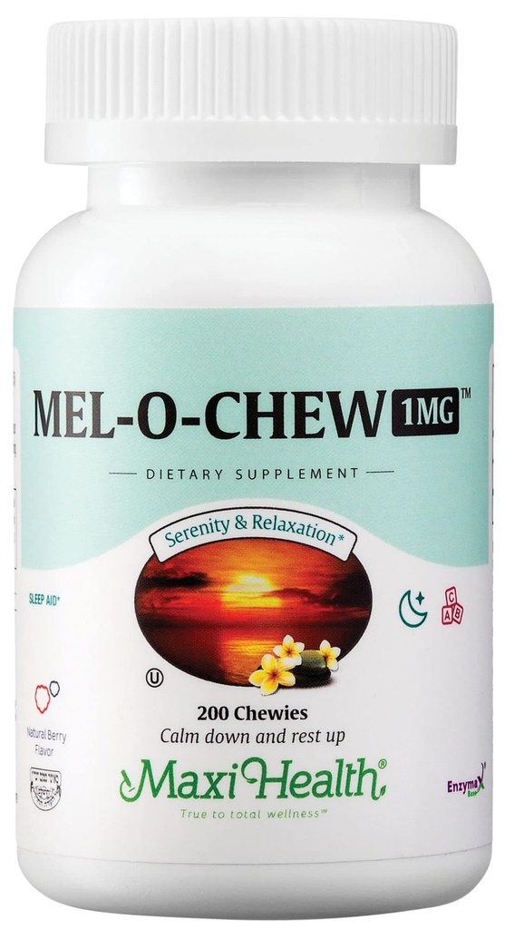 Maxi Health Melatonin 1mg Chewable - Spánková pomůcka Melatonin na podporu přirozeného spánku - Non-Habit Forming Dodatek s Enzymax pro Fast- acting Podpora Kosher (200 jednotek)
