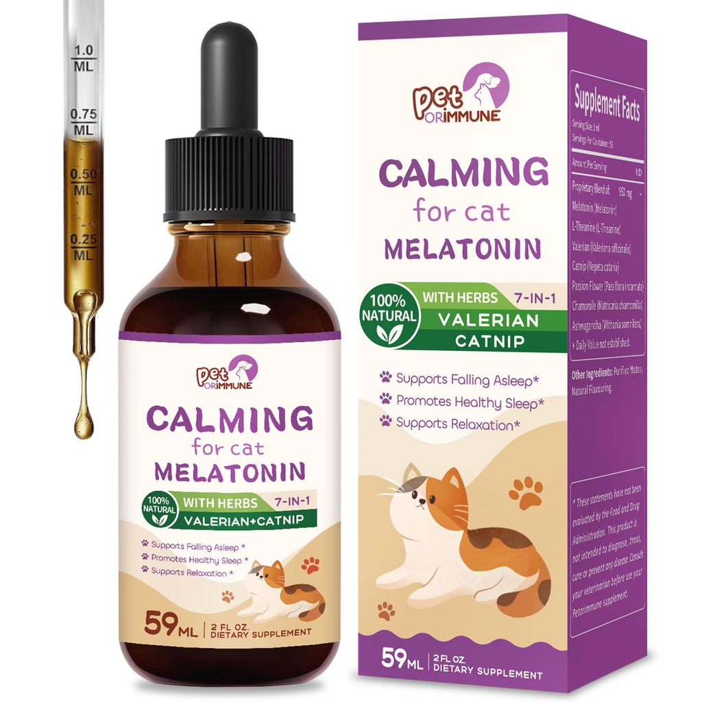 Cat melatonin přírodní uklidňující kapky, podpora padající spánek a zdravý spánek, bylinné extrakt Relaxační dodatek s L- theanine, Valerian, Catnip, Vášeň a heřmánek. 2 oz