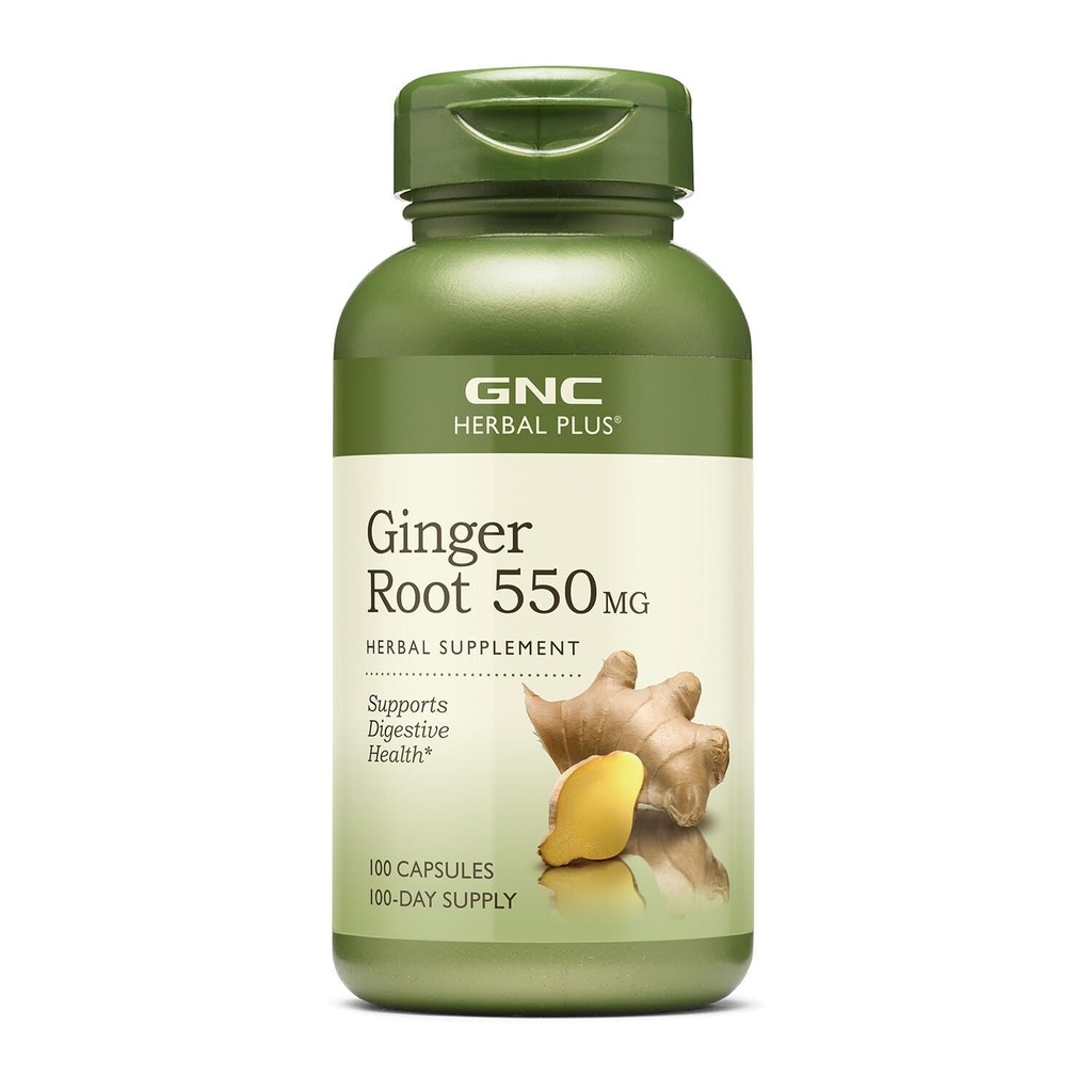 GNC Herbal Plus Ginger Root 550mg Dodatek, Podporuje stravitelné zdraví, 100 Služeb