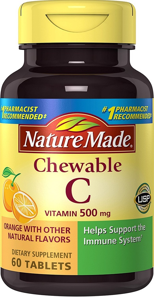 Příroda vyrobené žvýkací vitamín C 500 mg tablety, 60 Počet pomoci podpořit imunitní systém (balení po 3)