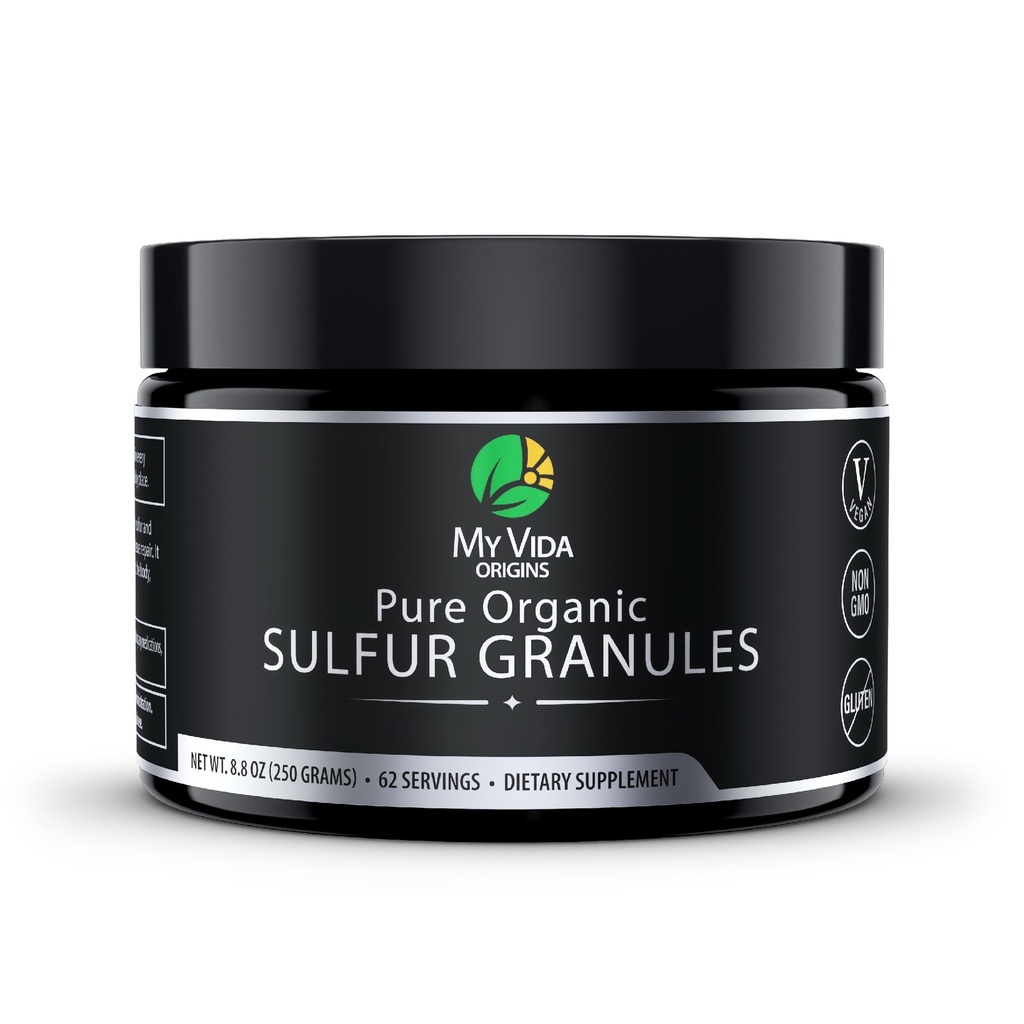 My Vida Origins Pure Organic Sulfur PHAR124; 99% Pure MSM Granules Supports Skin, Hair, & Joint PHARMAR 124; Non- GMO, Vegan, Gluten Free (62 Služeb) 2 měsíce