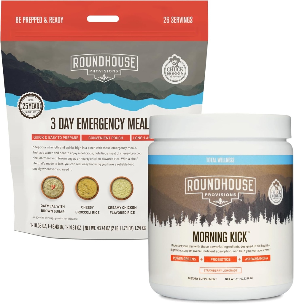 ROUNDHOUSE POSKYTOVACÍ ranní kop a 3 denní nouzové jídlo Kit Bundle