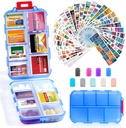 14 Grids Travel Pill Pořadatel Box s 415- Pcs Medicine Name Labels - Pocket Daily Pharmacy Case Container Kit - Travel Medication Holder Disperser for Fish Oil vitamin Supplement Storage - Clear Blue