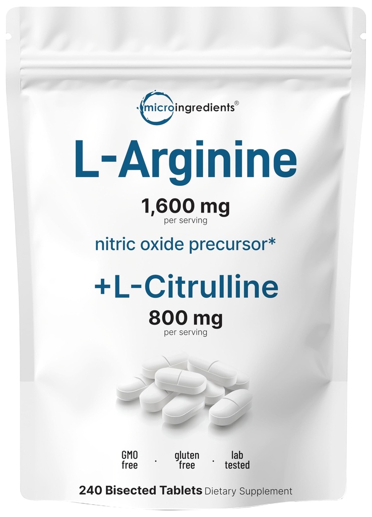 L- Arginin 1,600mg Oxidy dusíku dodatek pro muže s L- Citrulline, 240 Bisected Tablety CLAS124; Oxidy dusnaté Prekurzor 124; Svalovina, Energie, & Podpora srdce CLAS124; Non- GMO, Gluten zdarma - 4 měsíce