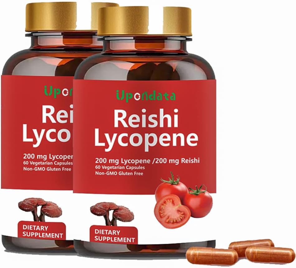 Lycopene Kapsle, Natural Lycopene 200mg s Organic Reishi Houba 200mg Dodatek pro Prostate Health and Immunication Support - Bezlepková, Non- GMO, 60 Kapsle (2 Pack)