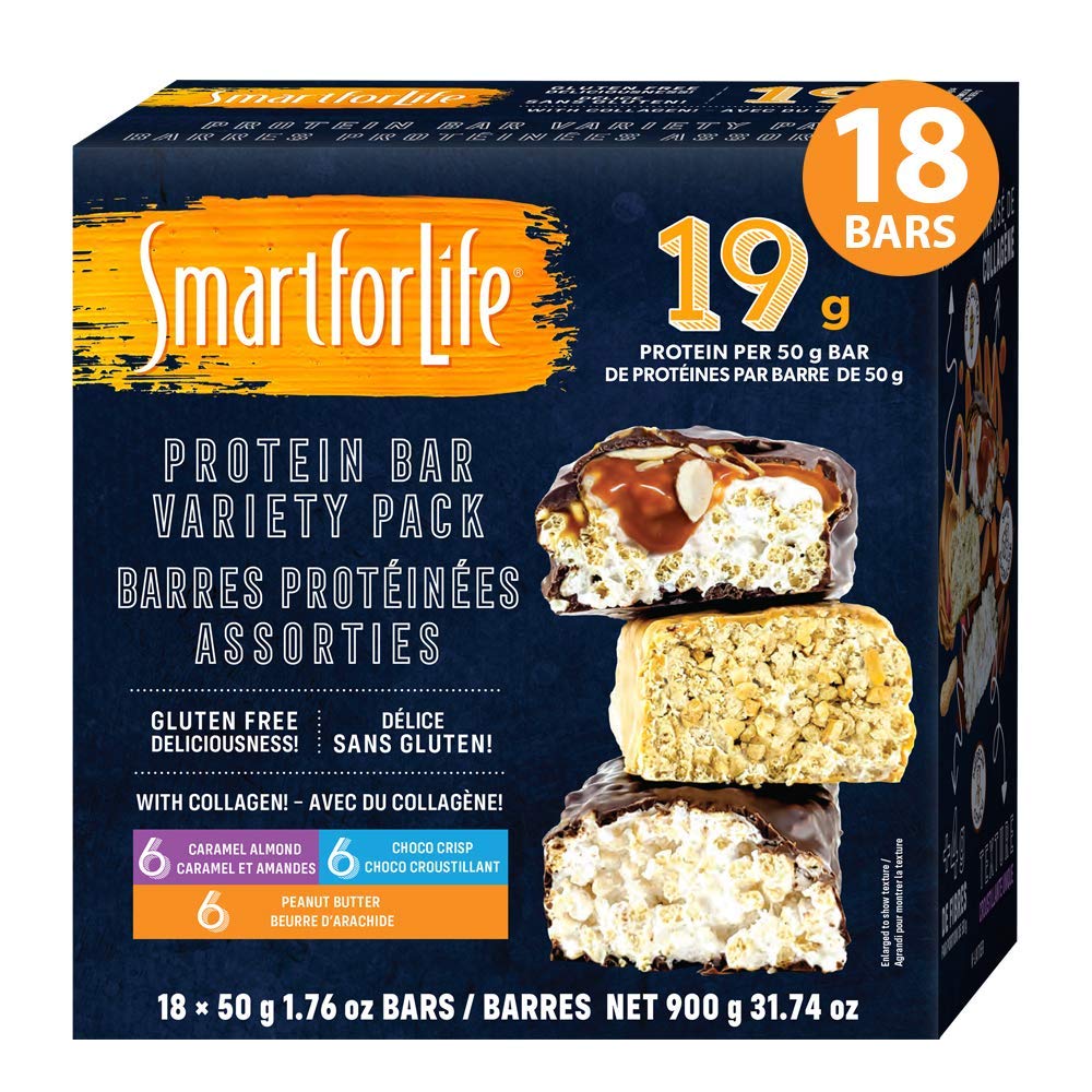 Smart for life - High Protein, Low Sugar Bar Variety Pack, gluten zdarma karamelové mandle, čokoláda & arašídové máslo čokoláda Crunchy Stravování Bary pracuje s Cookie Diet Non- GMO 18ct