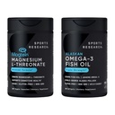 Sports Research 180 Count Cognitive Health Support Mega Pack Contains Triple Strength Omega 3 Fish Oil w/EPA & DHA Fatty Acids (1250 mg) & Magtein Magnesium L-Threonate (2000mg)