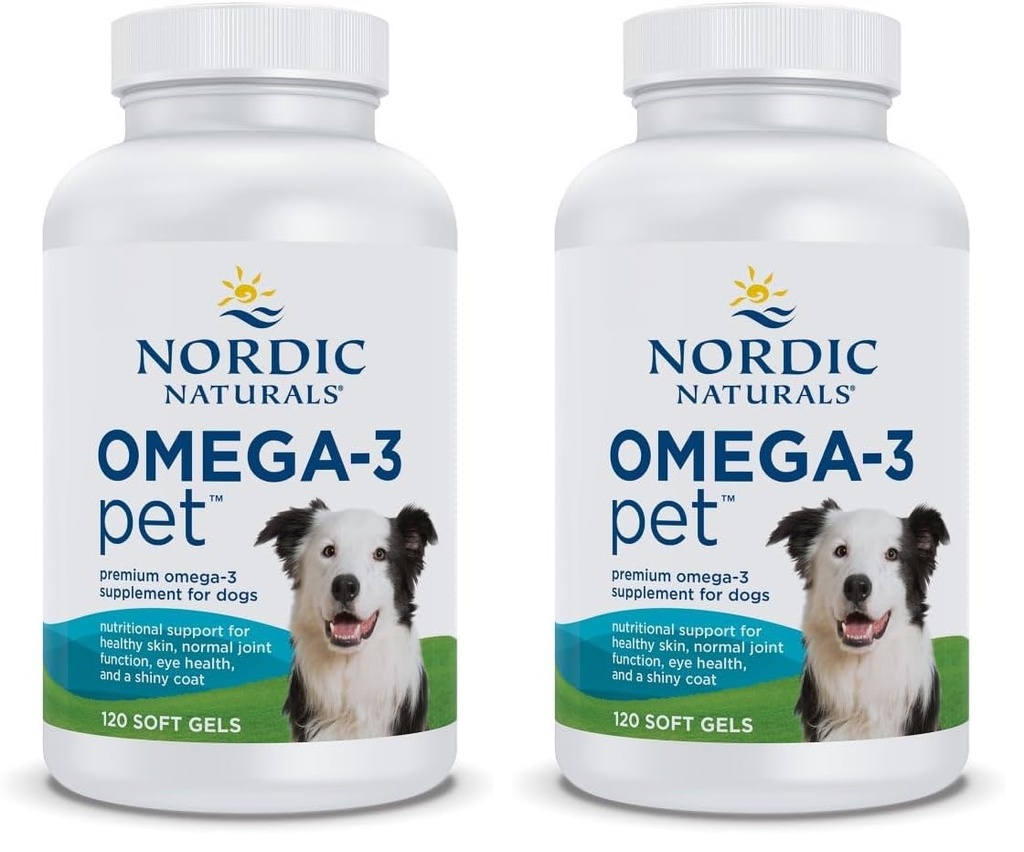 Nordic Naturals Omega33 Pet, Neochucené - 120 Soft Gels - 330 mg Omega33 Per Soft Gel - Rybí olej pro psy s EPA & DHA - Promotes Heart, Skin, Coat, & Imunitary Health (Balení 2)